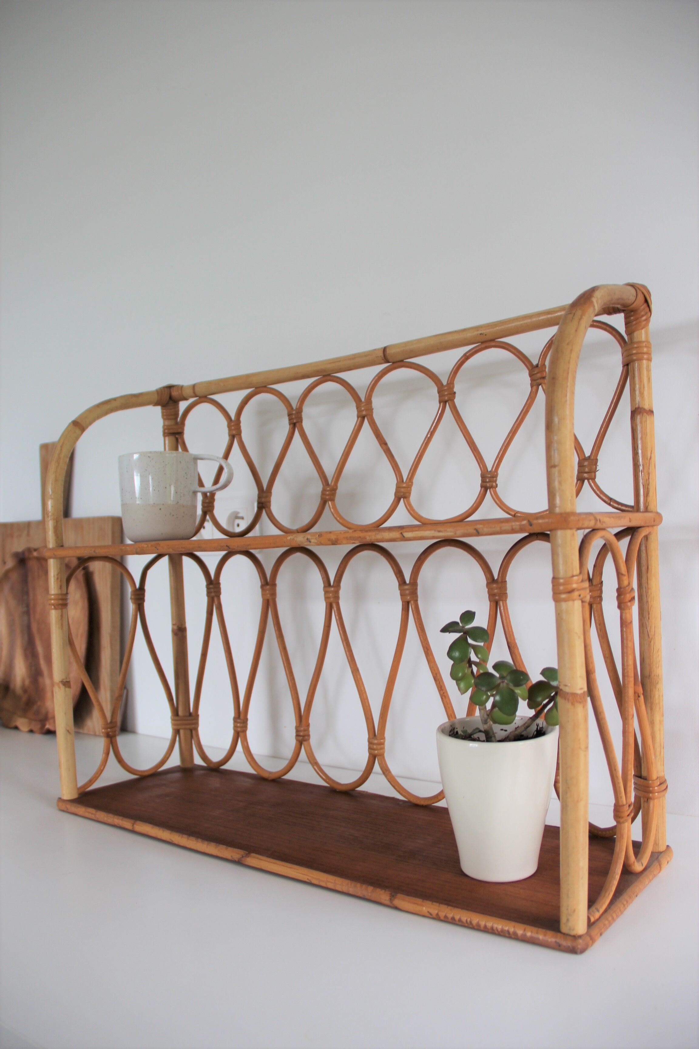 Vintage rattan wall shelf