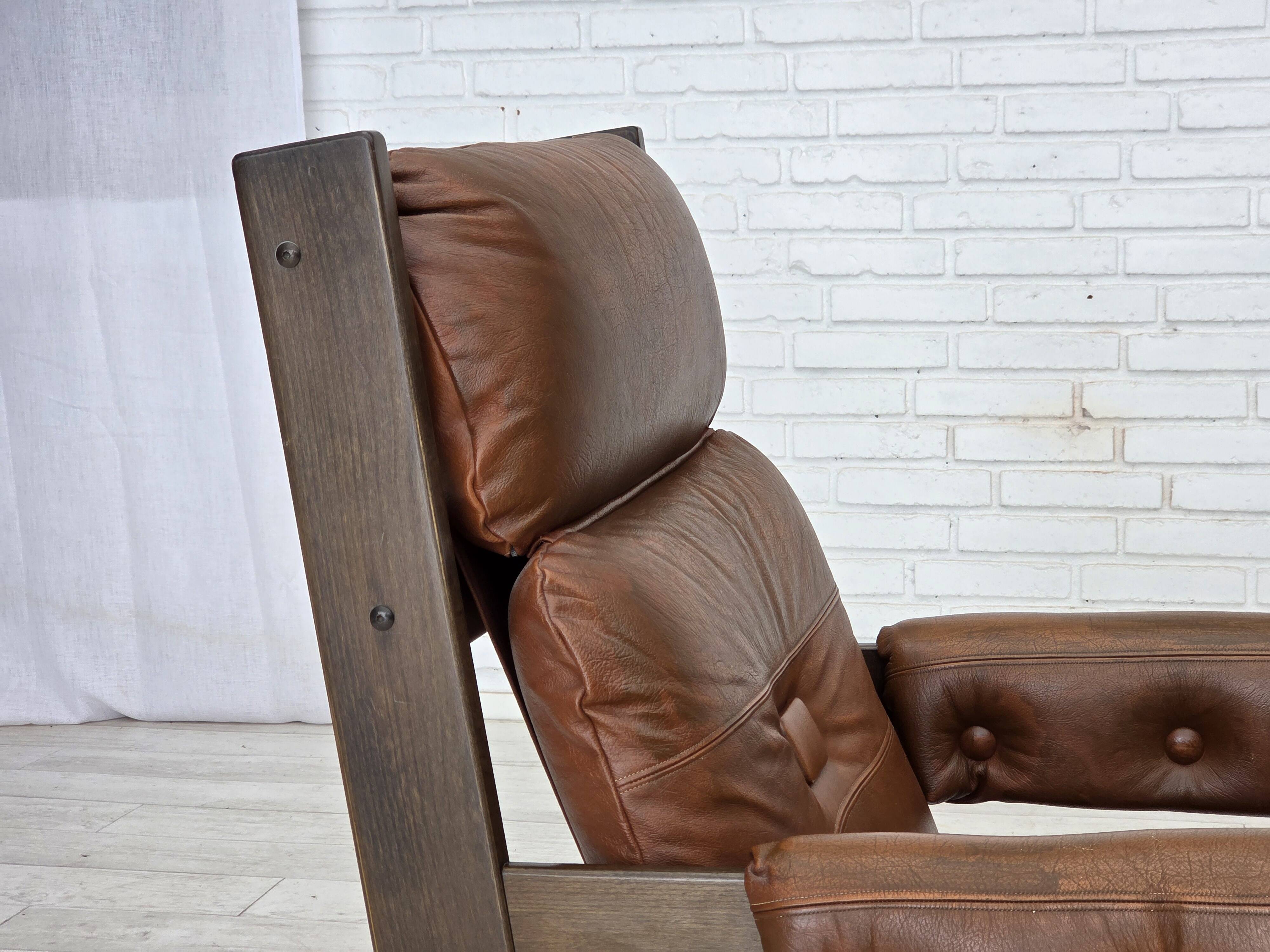 1970s, Scandinavian armchair, furniture leather, canvas, oak wood.