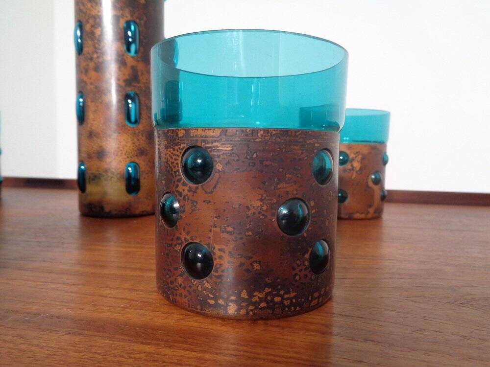 Copper and Glass Set by Nanny Still for Raak Amsterdam, 1970s, Set of 5