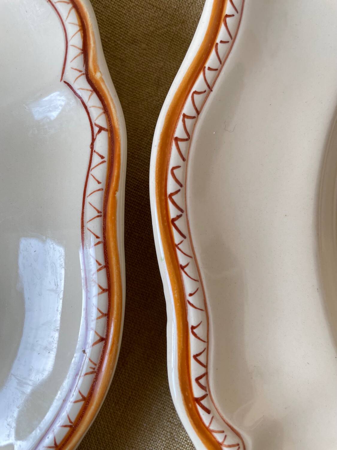 6 Plates and Dish with Painted Flowers Faïencerie Longchamp Monaco 1960s