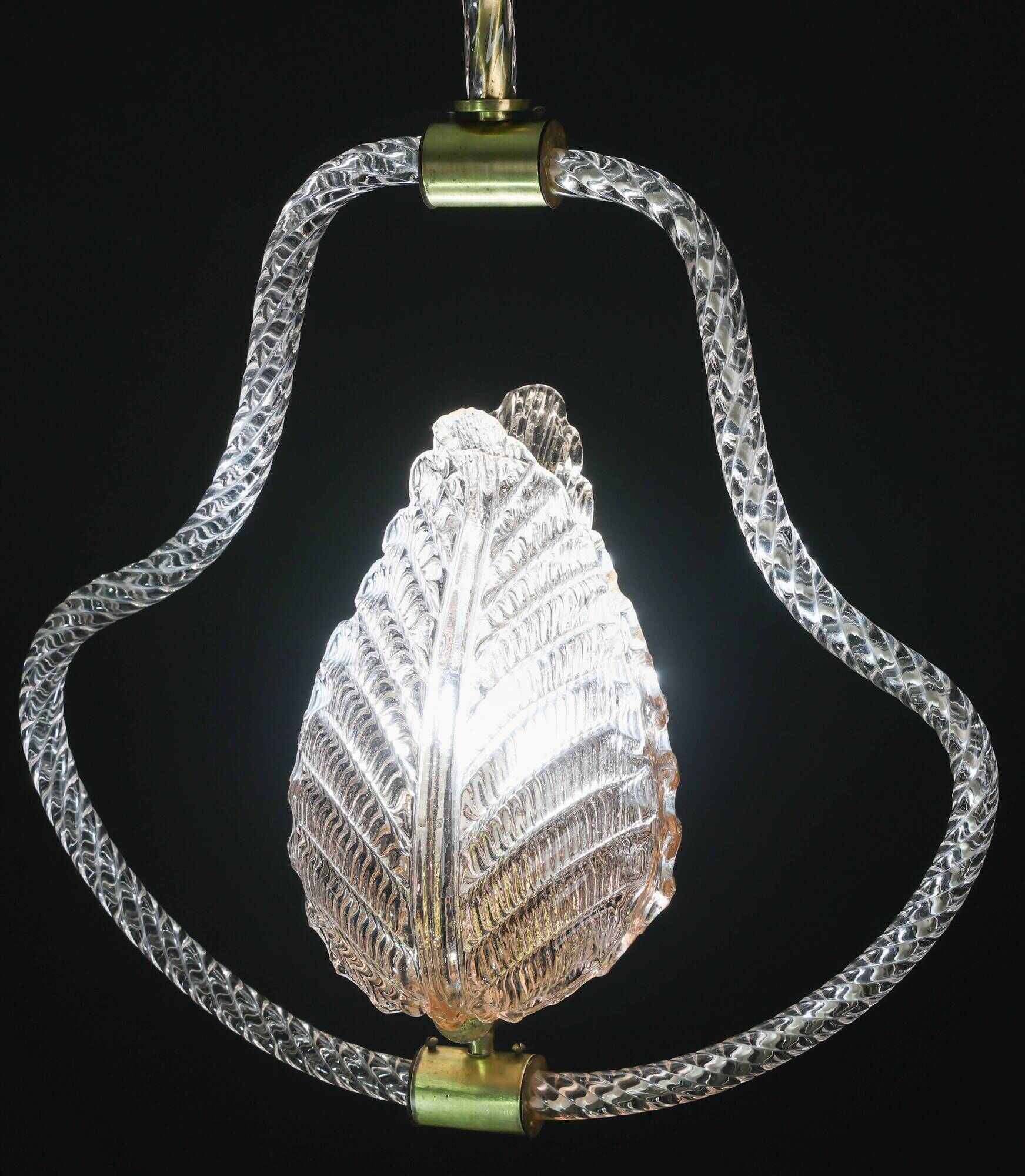 Midcentury Pink Leaf Murano Glass Chandelier by Barovier e Toso, 1950s