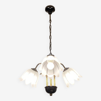 Brass and opaline chandelier