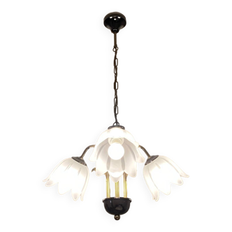 Brass and opaline chandelier