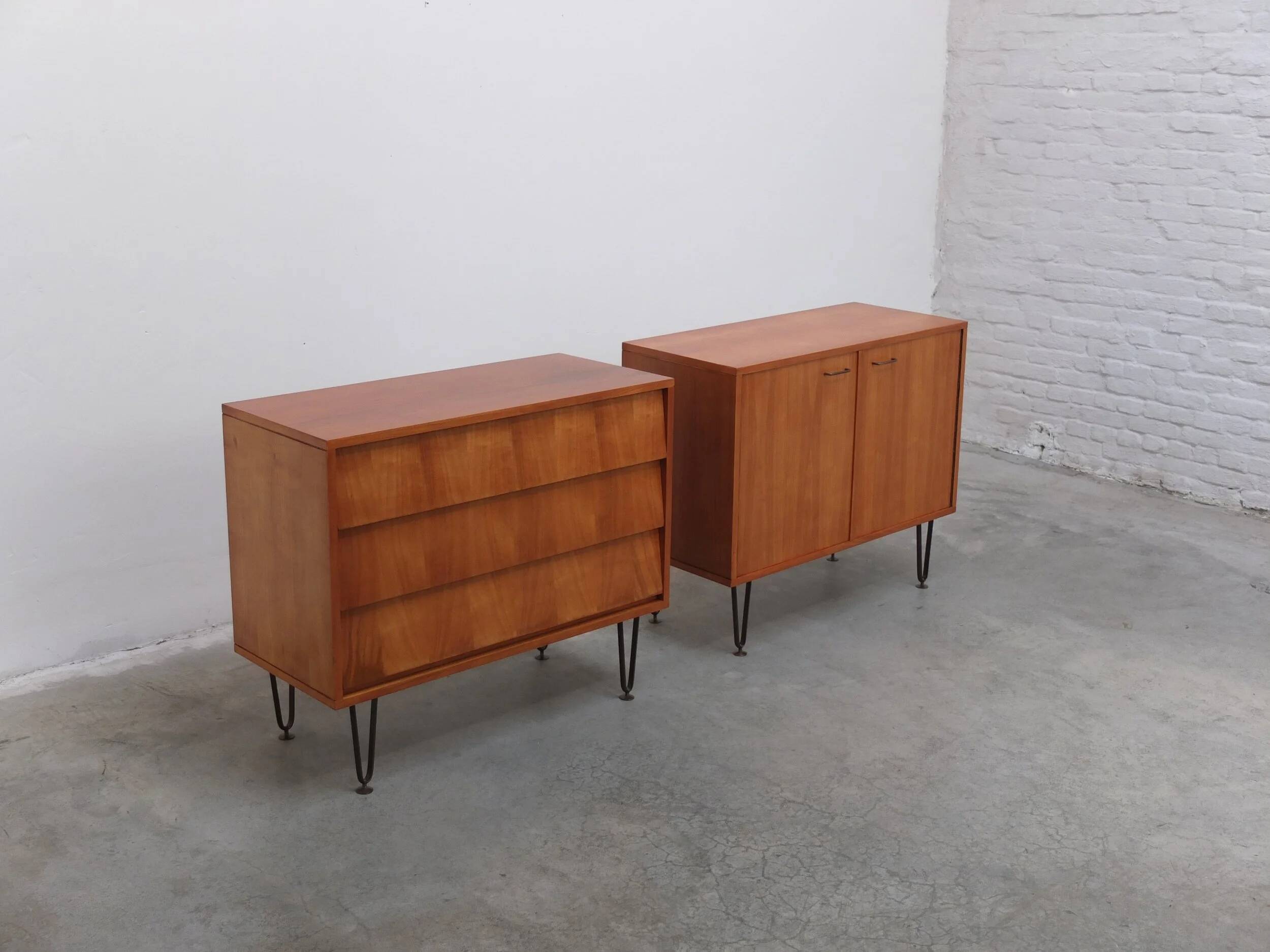 Pair of honey coloured cabinets by Alfred Hendrickx for Belform, 1950s