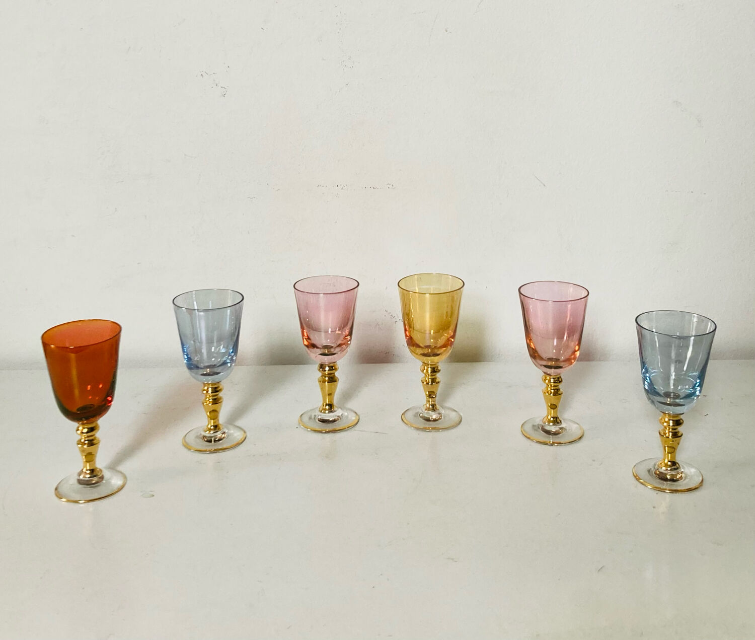6 blown crystal liqueur glasses from Bohemia, 1960s