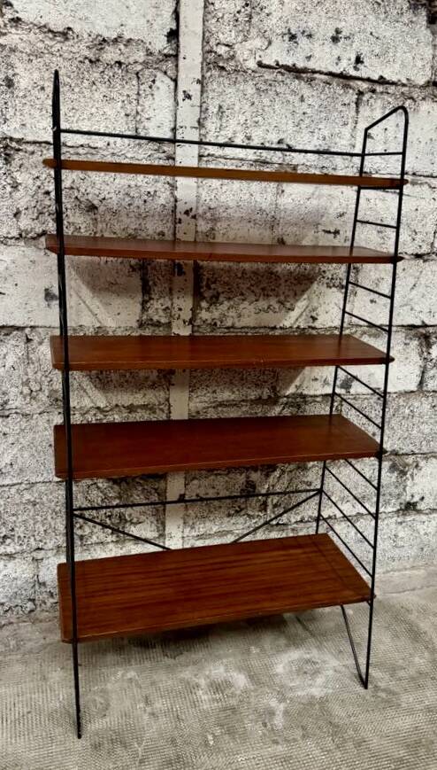 Étagère bibliothèque année 1950 en fer forgé et bois