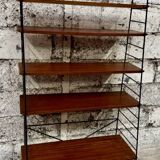 1950s wrought iron and wood bookcase shelf
