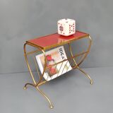 Brass side table with vintage magazine rack