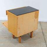 Mid-century bedside tables with ash veneer and black glass by František Mezulánik, Nový Domov, Czechoslovakia, 1970s.