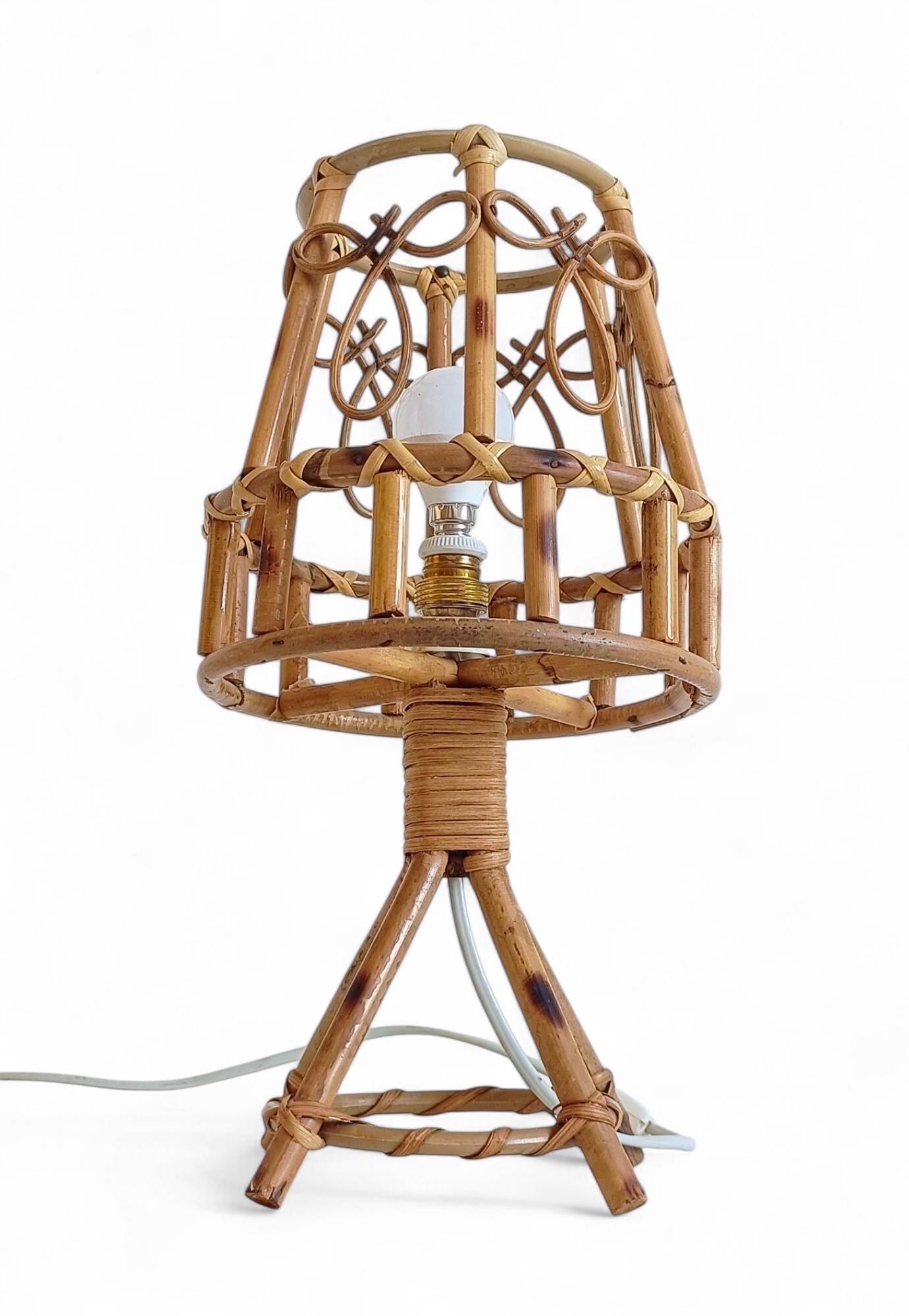 Bamboo and Rattan Table Lamp, Mid-Century Modern, 1960s Style
