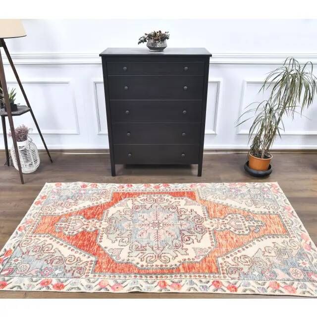 Tapis turc en laine orange fait main, années 1970