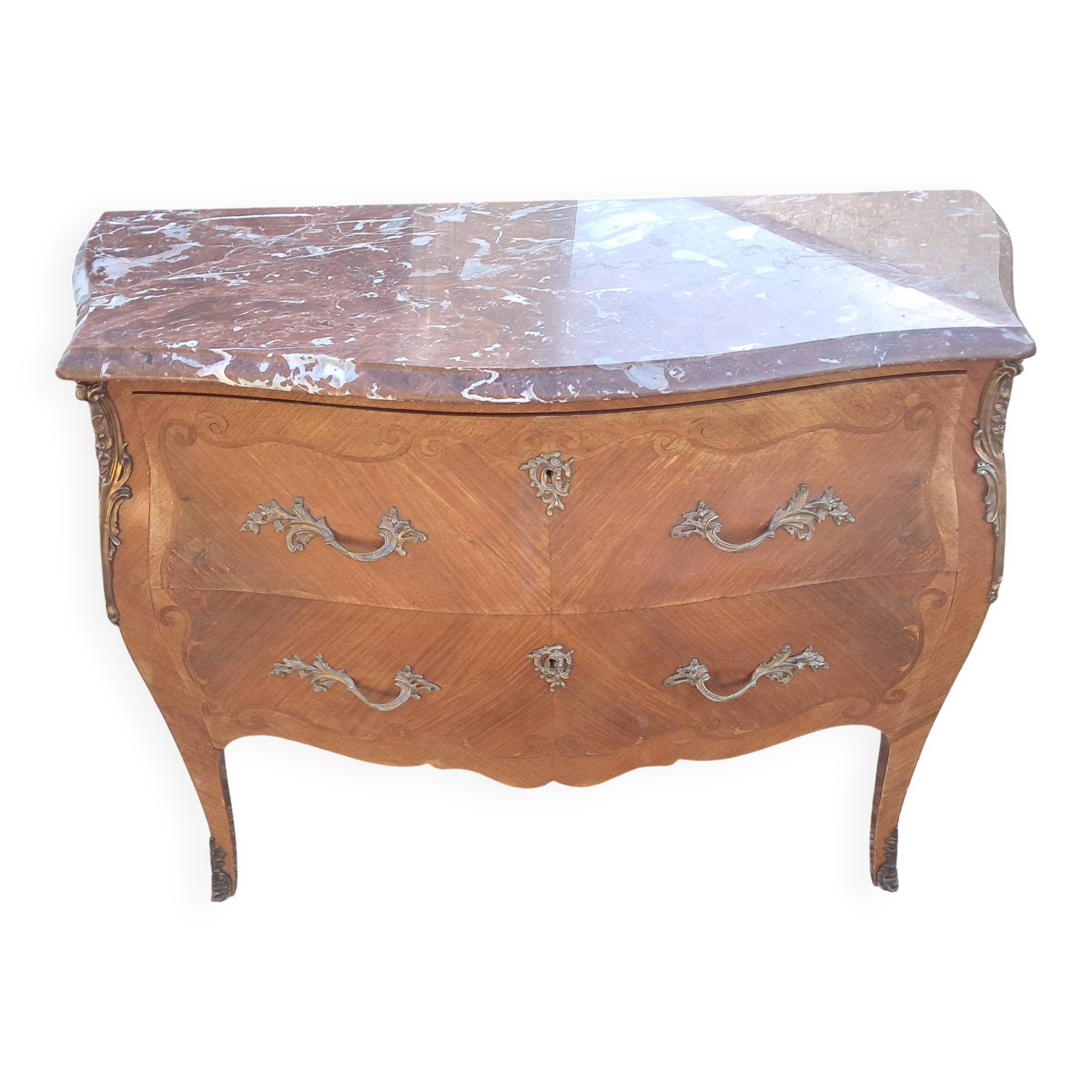 Commode de style Louis XV en bois de rose et marbre rouge, vers 1900