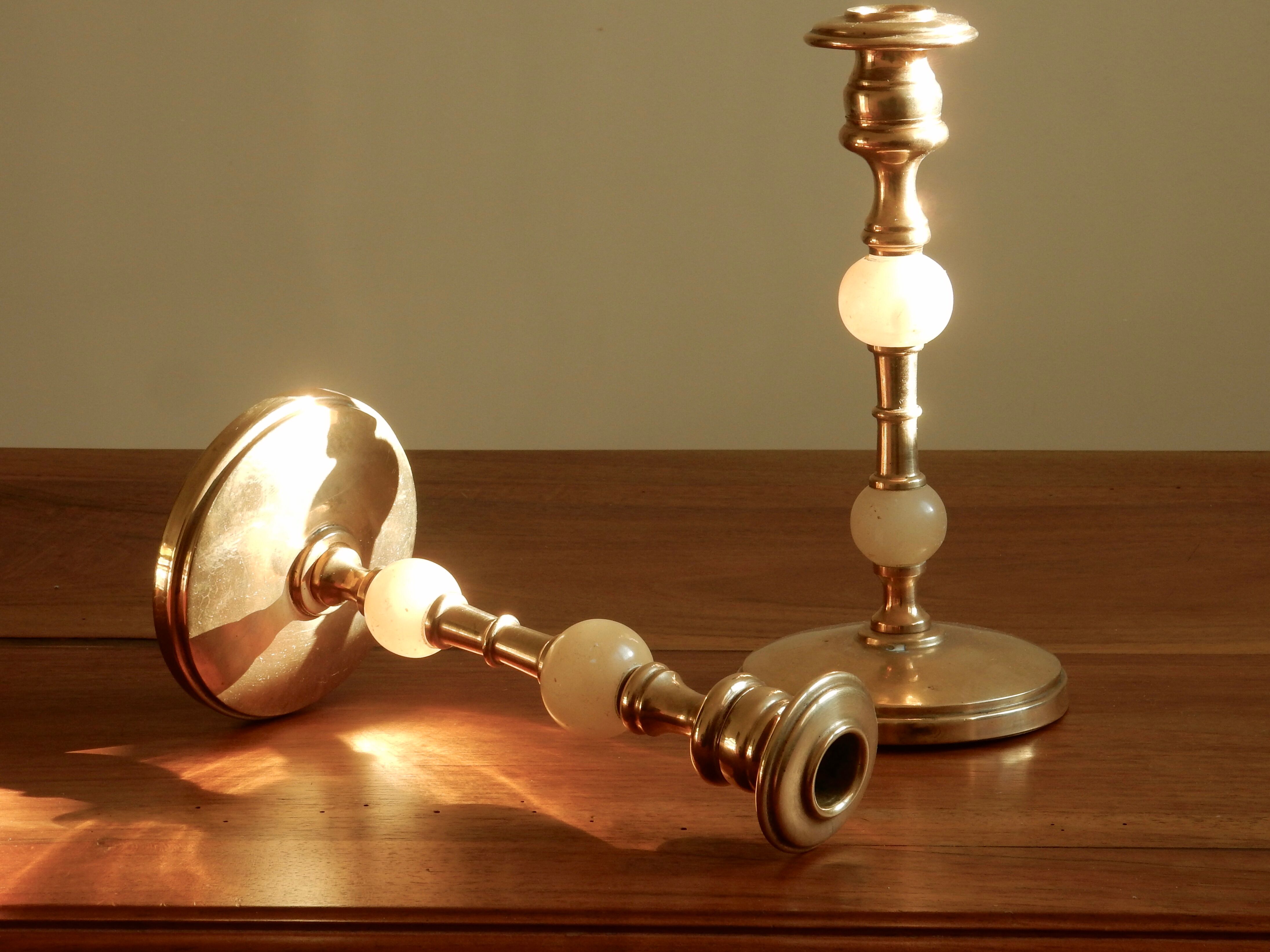 Brass and alabaster chandeliers, French from the 60s