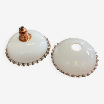 Pair of white glass pendant lights