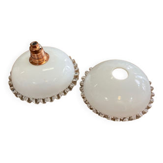 Pair of white glass pendant lights