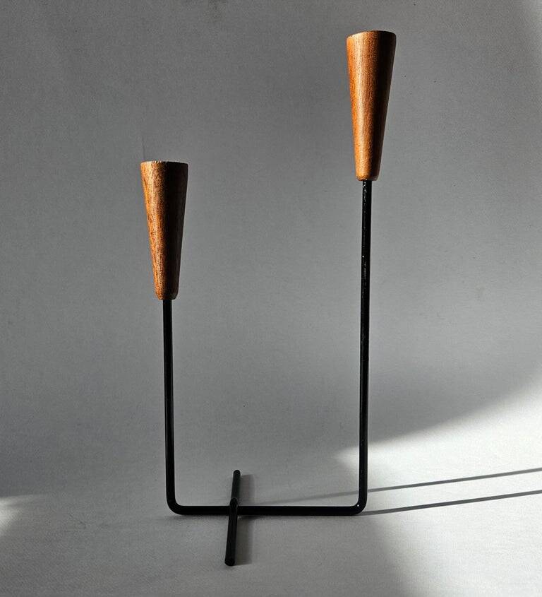 Rare teak and metal candle holder from the mid-century, Denmark, 1960s