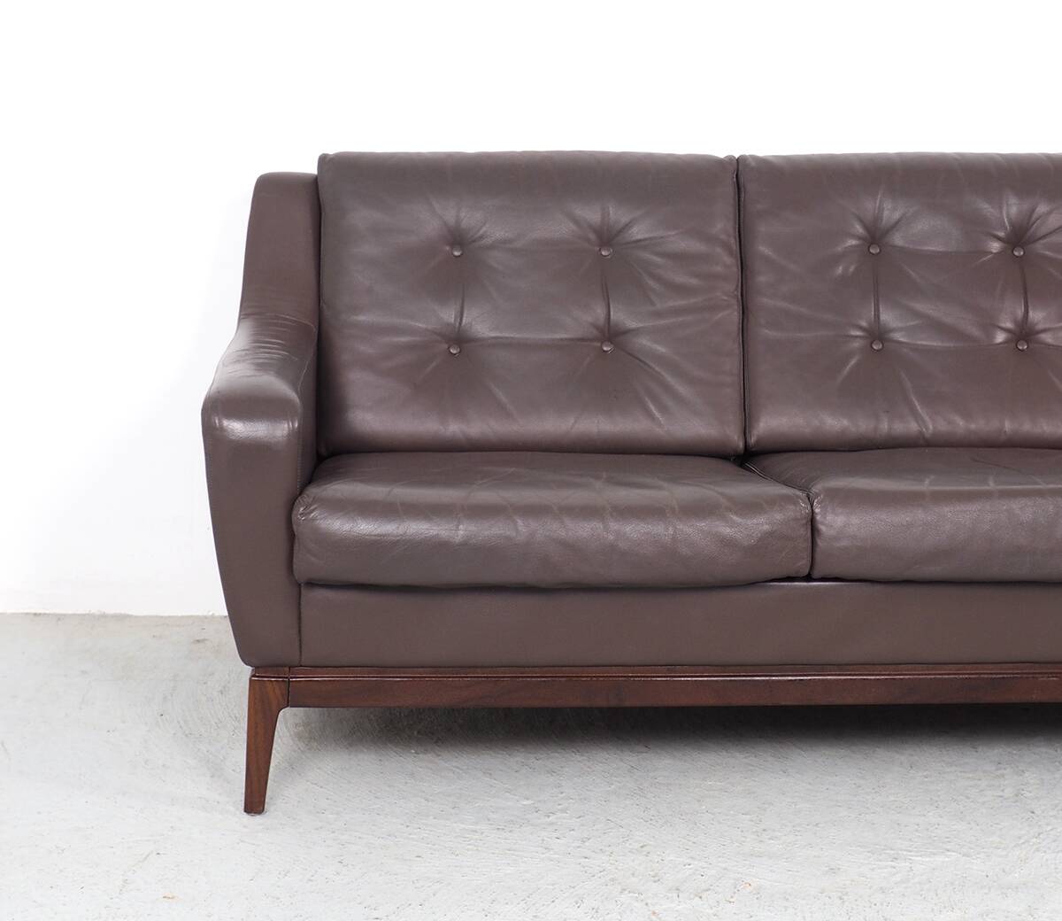 Vintage Brown Leather Sofa on Rosewood Legs from Porfilia Werke, 1960s