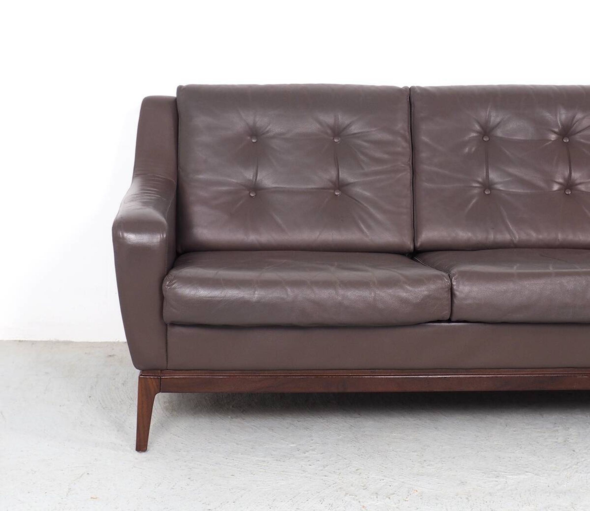 Vintage Brown Leather Sofa on Rosewood Legs from Porfilia Werke, 1960s