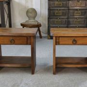 Brutalist pair of nightstands in solid elm by Aranjou 1960
