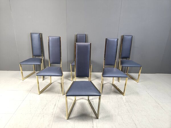Lot de 6 chaises de salle à manger vintage en laiton - années 1970