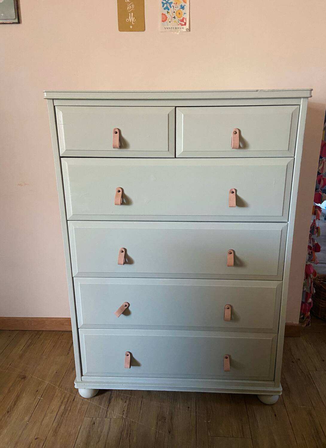 Commode bois vert 6 tiroirs