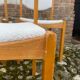 Six vintage 70s Baumann style chairs white buckle fabric