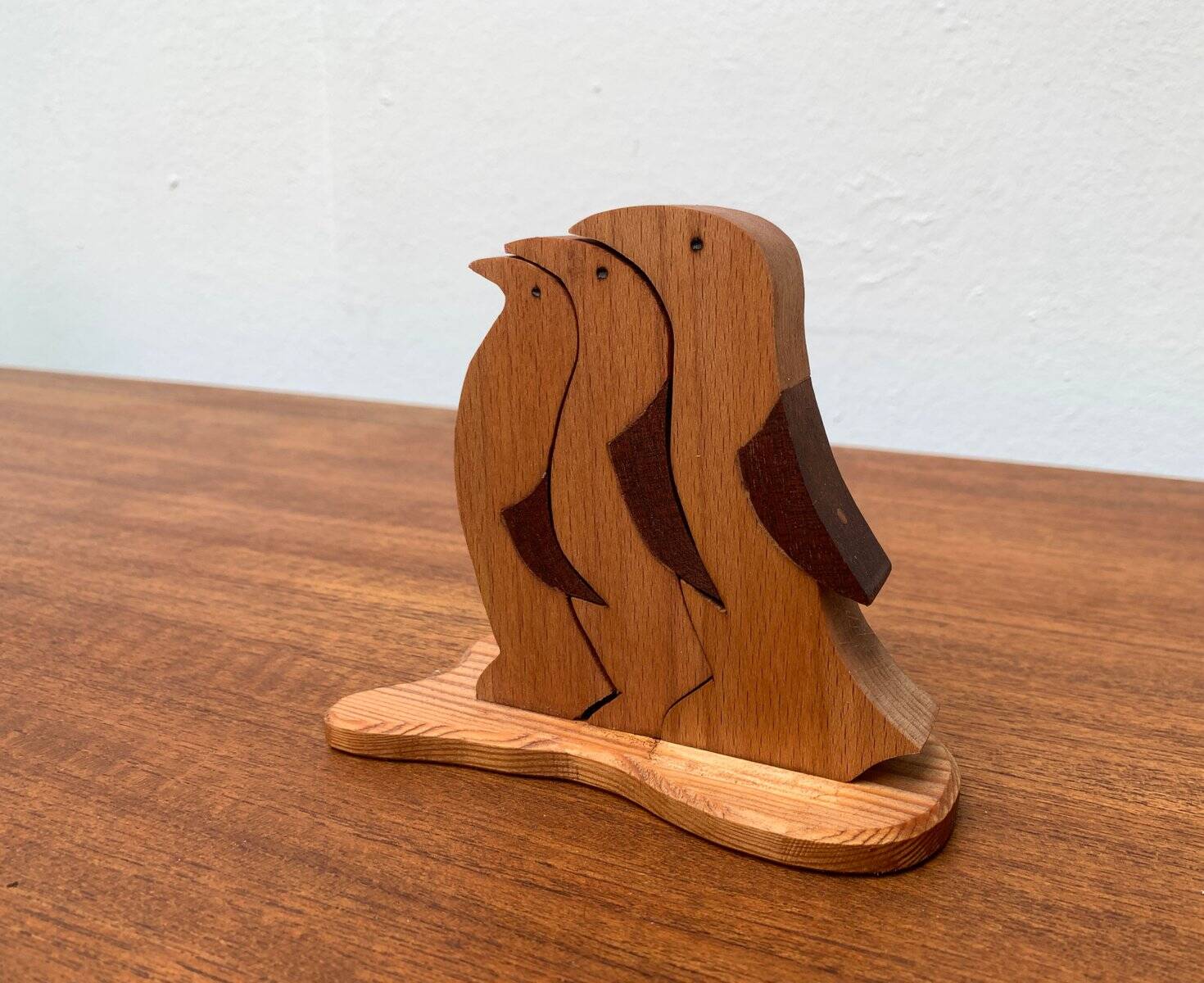 Sculpture vintage en bois de pingouin, ensemble de 3
