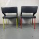 Pair of metal and leather armchairs / Green & Red