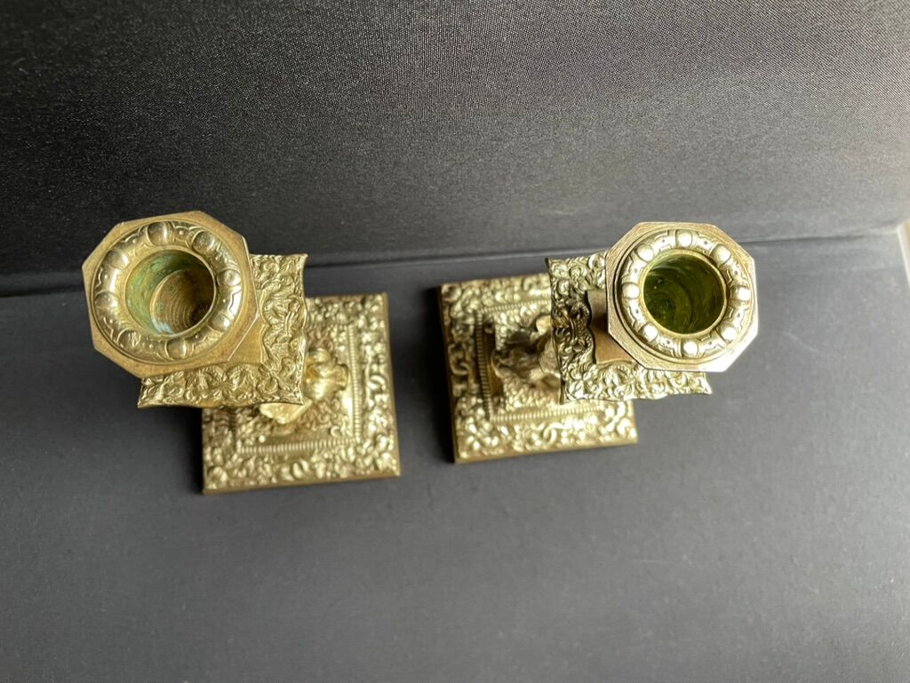 Pair of Napoleon III candle holders - Louis XIV style - Bronze (gilded)