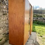 Armoire en chêne 3 portes miroir pieds compas