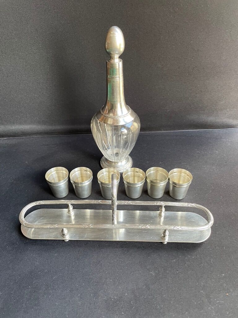 Louis XVI style silver metal liquor service