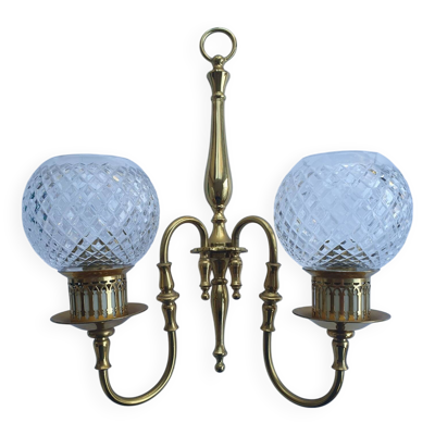 Applique murales deux lumières dorée globes en cristal ancienne
