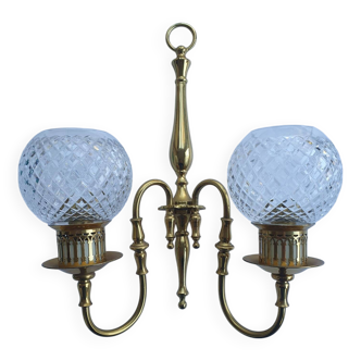 Two-light wall light gold with antique crystal globes