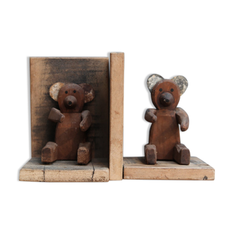 Pair of teddy book greenhouses, folk art