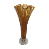 Old glass vase blown bubble orange & transparent vintage