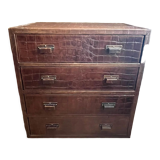 Commode à 4 tiroirs en Cuir Gauffré Façon Croco