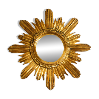 Italian Mid Century Sunburst wall mirror made of wood and resin gold-plated