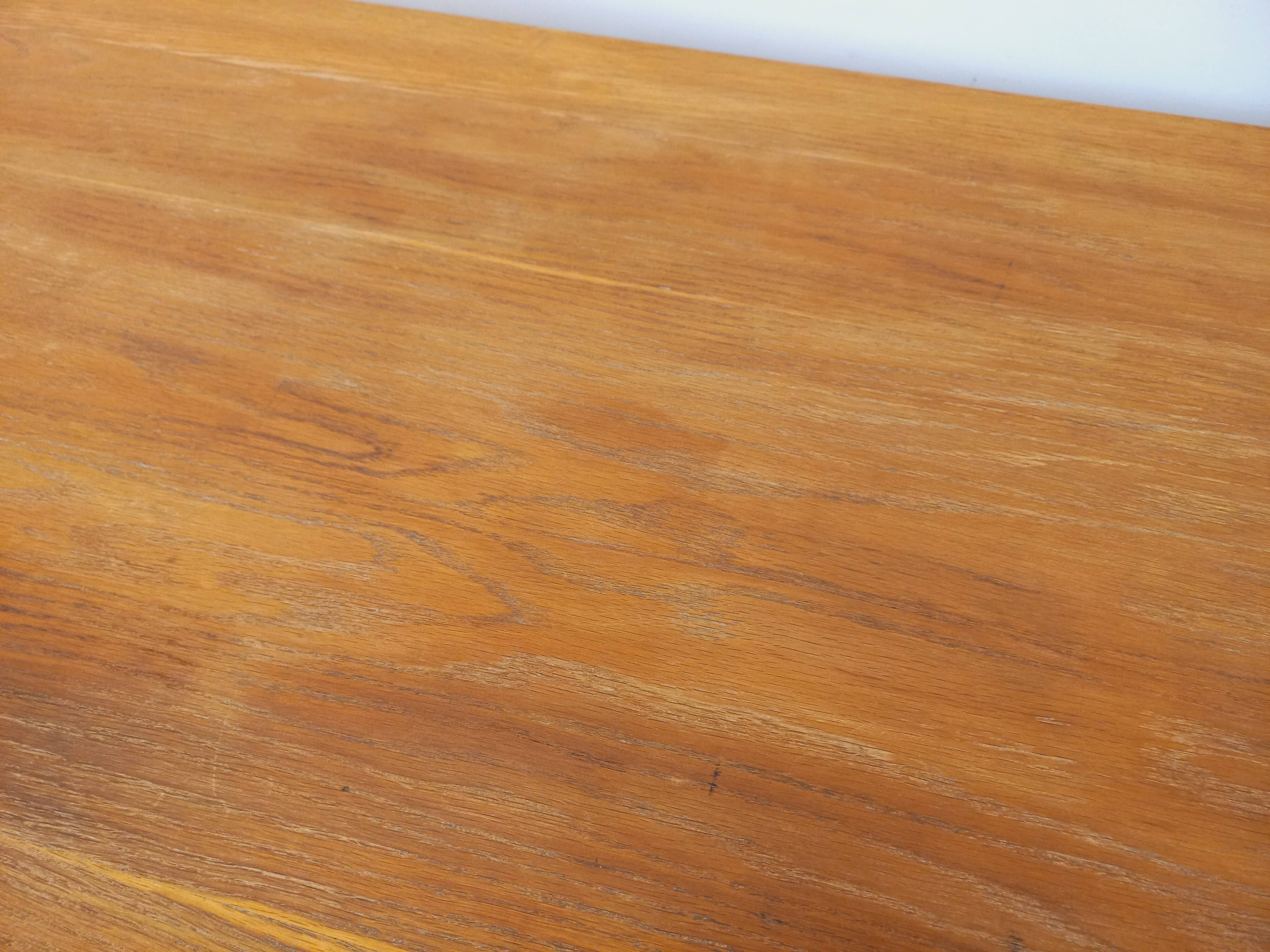 Large vintage brutalist rectangular table made of solid oak wood.