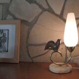 1940-50 perched bird lamp, alabaster, brass and regula