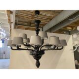 Contemporary Venetian Black Murano Glass Chandelier With Grey Shades