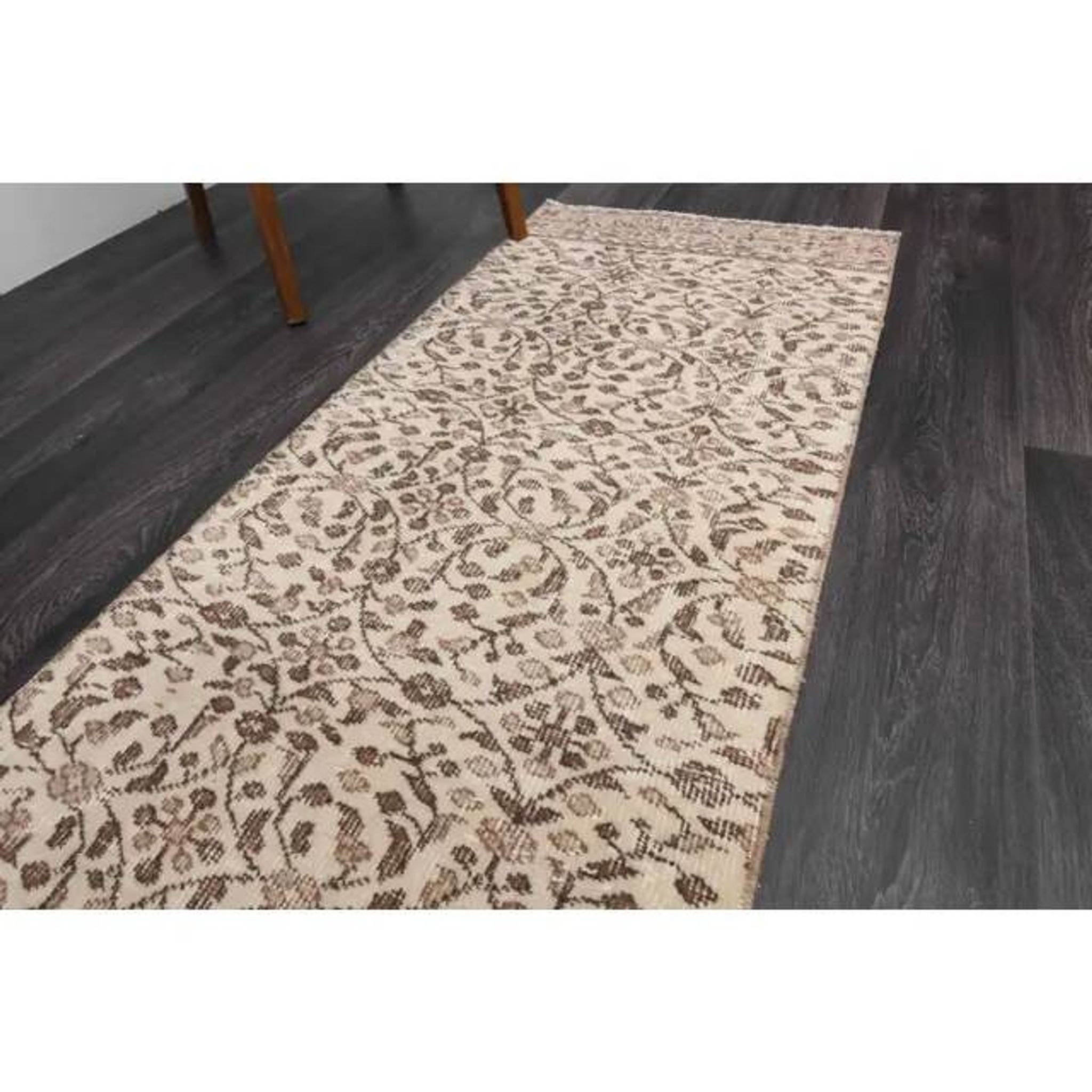 Vintage Turkish Oushak handmade wool cotton beige runner rug 63x295