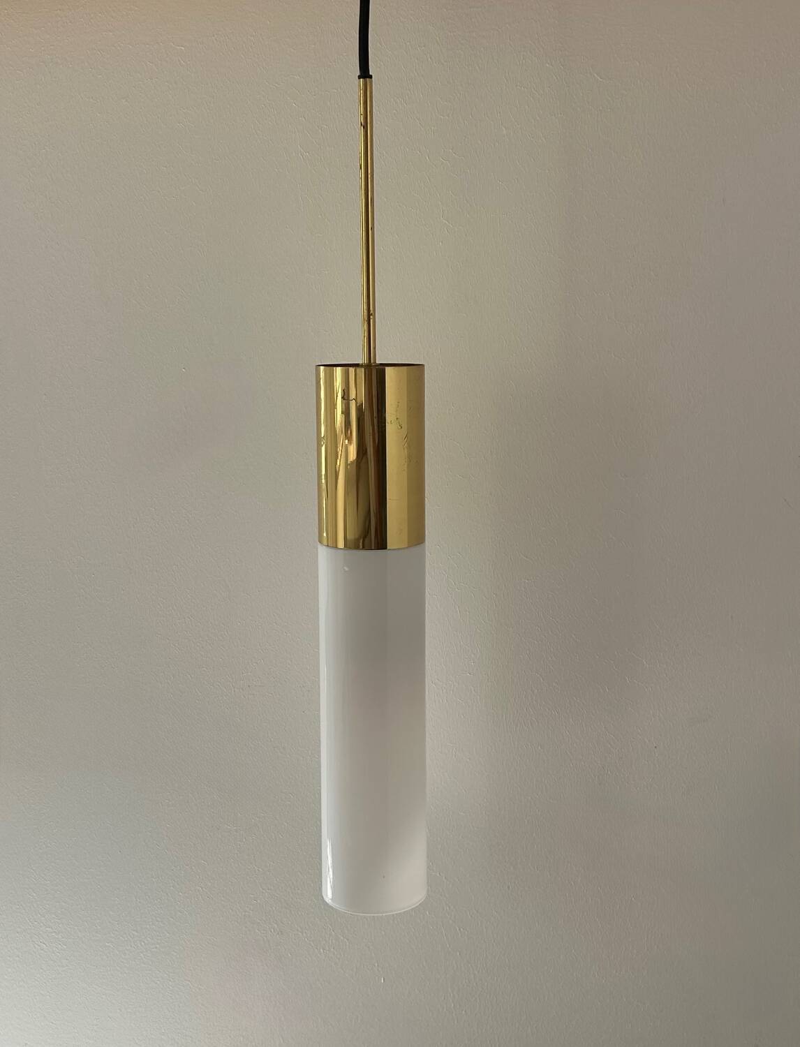 Vintage brass and opaline pendant light, Limburg, Germany 1960s