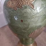 Vase in cloisonné and water green enameled brass