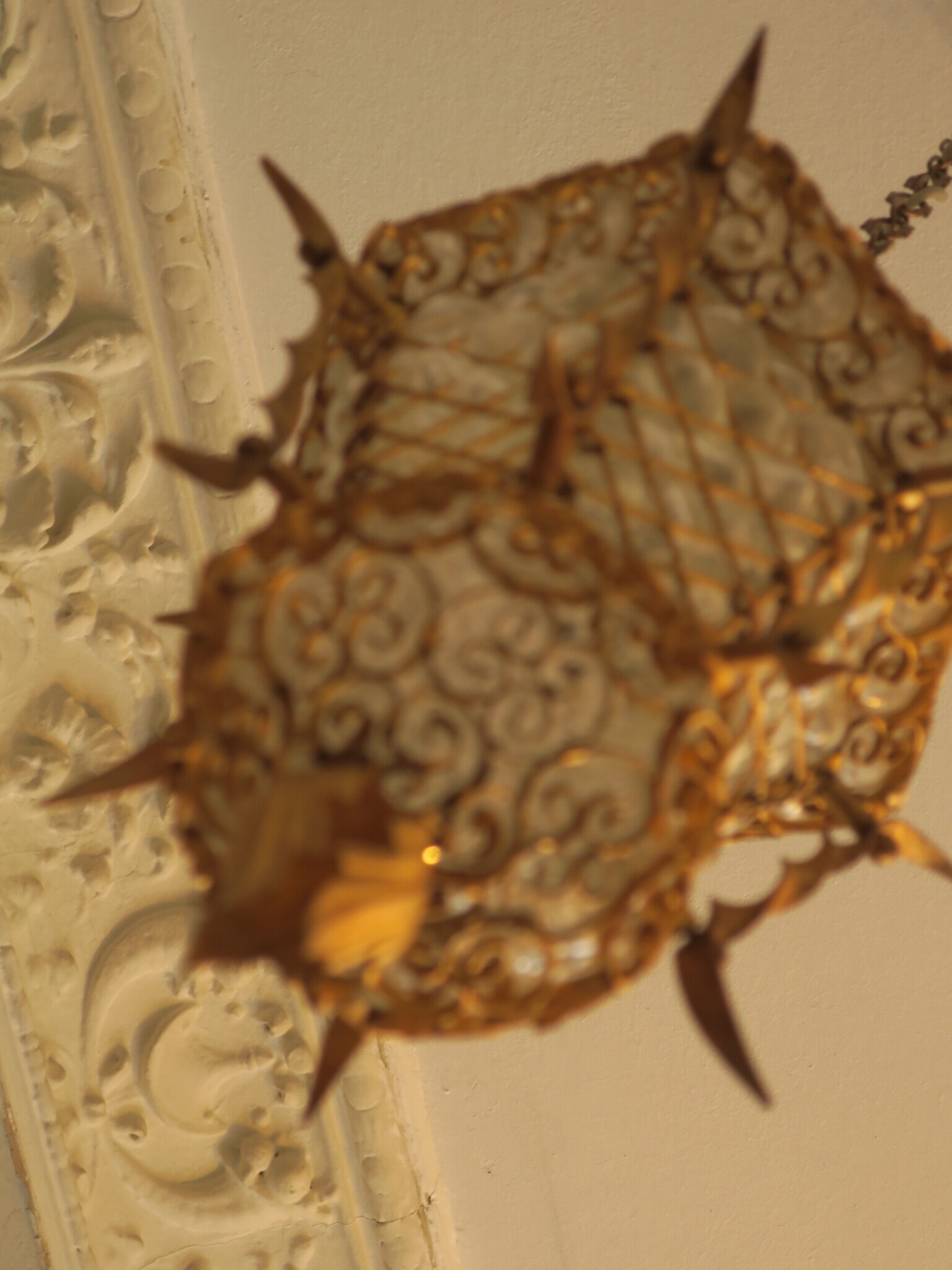 Antique wrought gilt metal hall lantern