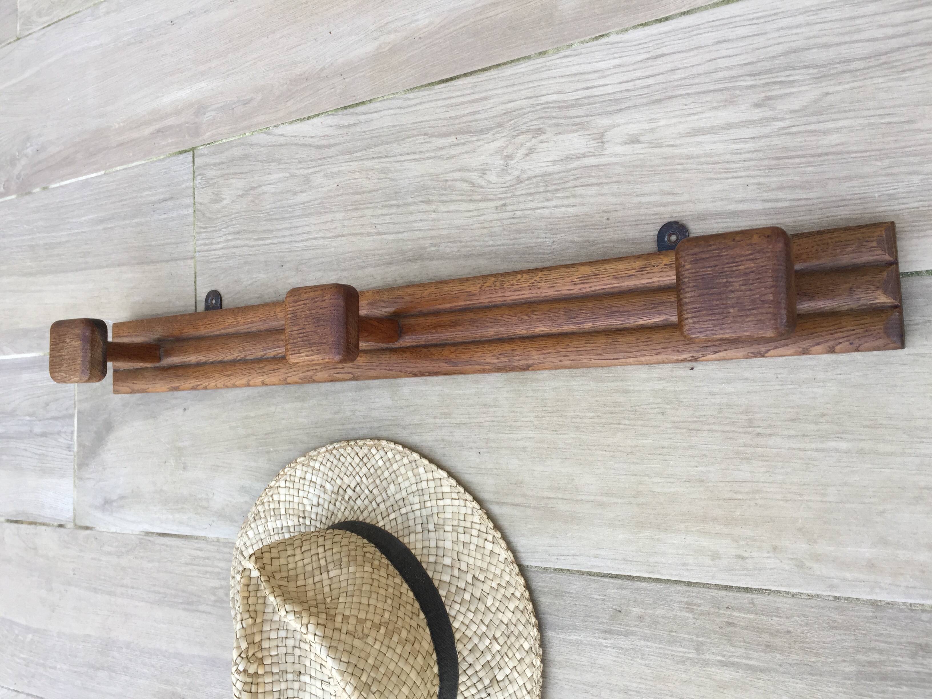 VINTAGE Geometric Solid Oak COAT RACK