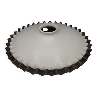 French Frilled Glass Pendant Shade White Opaline Glass Clear Scalloped Edge