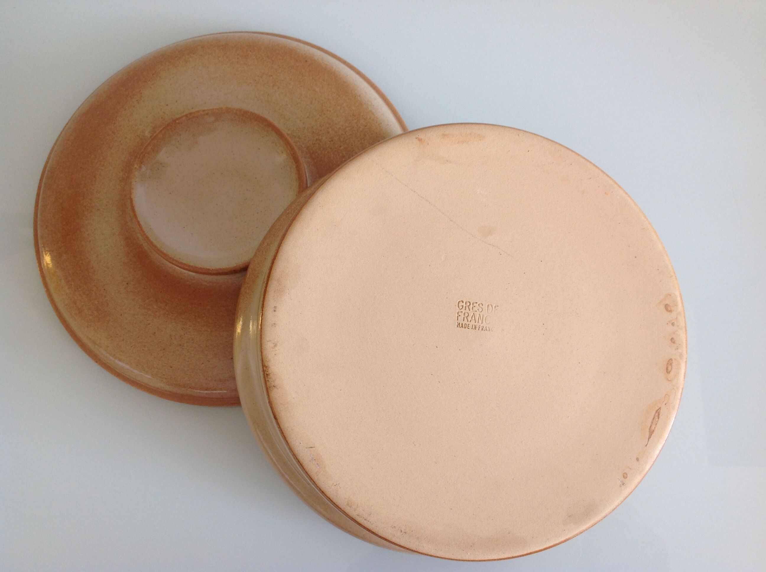 Beige stoneware vegetable dish by Grès de France 1970