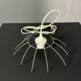 Midcentury pair pencil rattan large ( 62 cm ) pendants, Italy 1970s