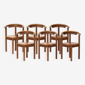 Set of 6 solid pine dining chairs in the style of rainer daumiller, denmark 1970s