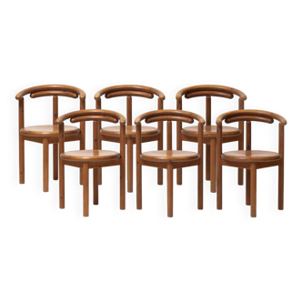 Set of 6 solid pine dining chairs in the style of rainer daumiller, denmark 1970s